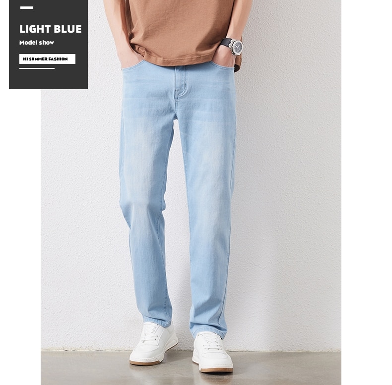남성 스트레치 슬림 루즈 스트레이트 청바지 28-48 플러스 사이즈 봄 새로운 얇은 바지 패션 브랜드 품질 모든 경기 캐주얼 바지 - imaget 11