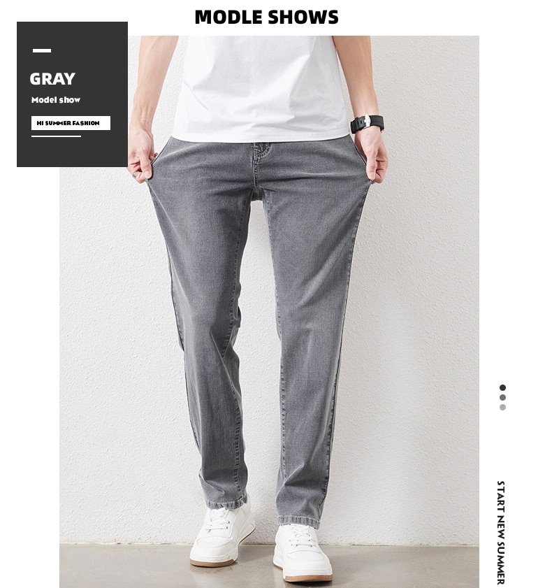 남성 스트레치 슬림 루즈 스트레이트 청바지 28-48 플러스 사이즈 봄 새로운 얇은 바지 패션 브랜드 품질 모든 경기 캐주얼 바지 - imaget 8