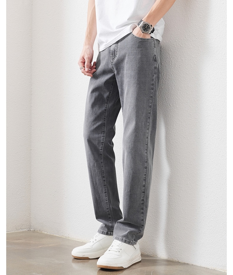 남성 스트레치 슬림 루즈 스트레이트 청바지 28-48 플러스 사이즈 봄 새로운 얇은 바지 패션 브랜드 품질 모든 경기 캐주얼 바지 - imaget 9