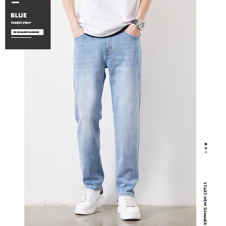 남성 스트레치 슬림 루즈 스트레이트 청바지 28-48 플러스 사이즈 봄 새로운 얇은 바지 패션 브랜드 품질 모든 경기 캐주얼 바지 - imaget 14