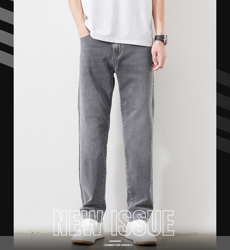 남성 스트레치 슬림 루즈 스트레이트 청바지 28-48 플러스 사이즈 봄 새로운 얇은 바지 패션 브랜드 품질 모든 경기 캐주얼 바지 - imaget 4