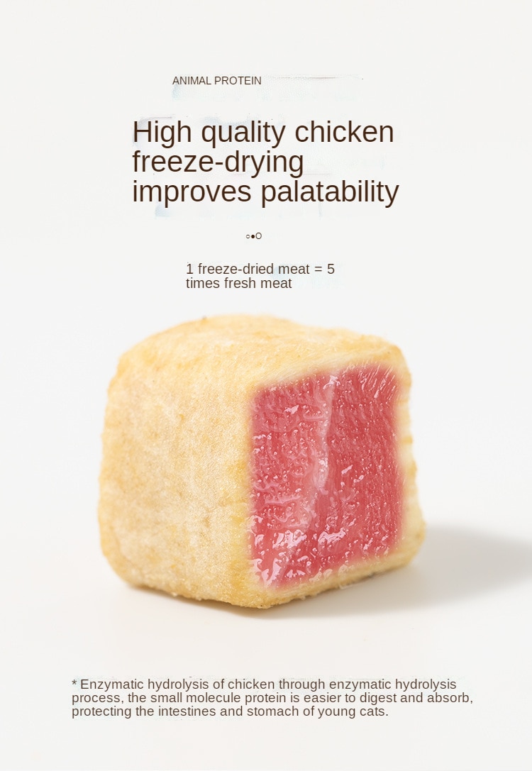 동결 건조, 분쇄 및 파손된 고양이 사료, 정가 우유 케이크, 닭고기, 영양, 비육 및 아가미 1-12개월 - imaget 5