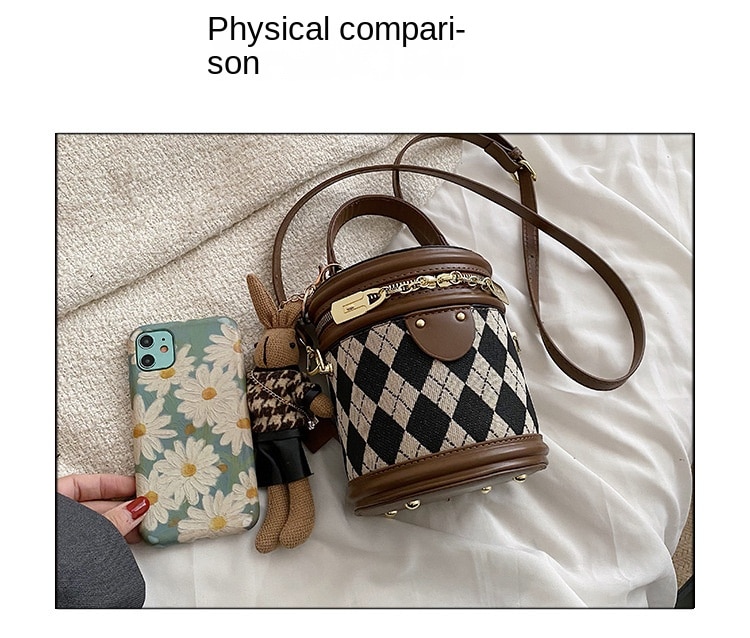 브랜드 디자인 럭셔리 여성 숄더 백 대용량 메신저 백 기하학 패턴 핸드백 레트로 버킷 백 - imaget 4