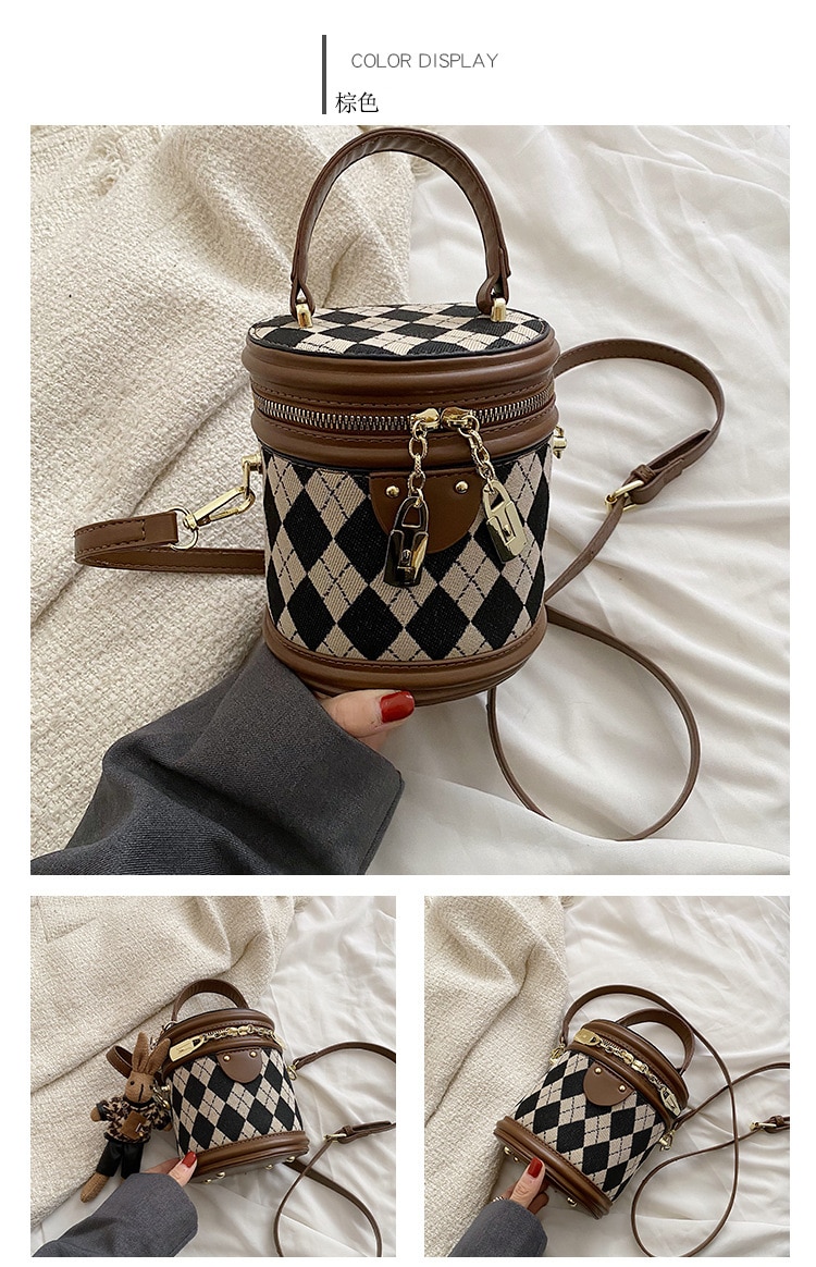 브랜드 디자인 럭셔리 여성 숄더 백 대용량 메신저 백 기하학 패턴 핸드백 레트로 버킷 백 - imaget 12