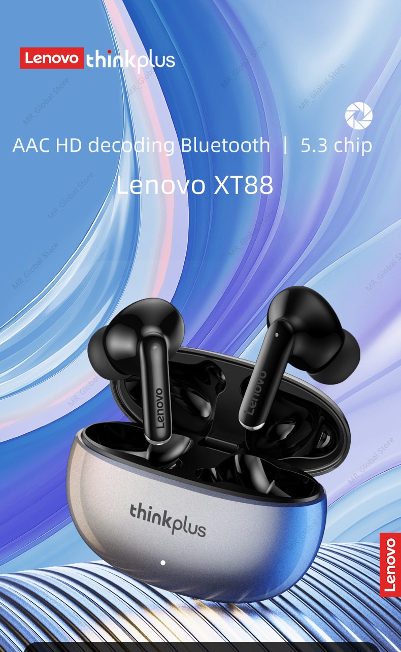 새로운 원본 lenovo xt88 tws 무선 이어폰 블루투스 5.3 듀얼 스테레오 소음 감소 저음 터치 컨트롤 긴 대기 헤드셋 - imaget 6