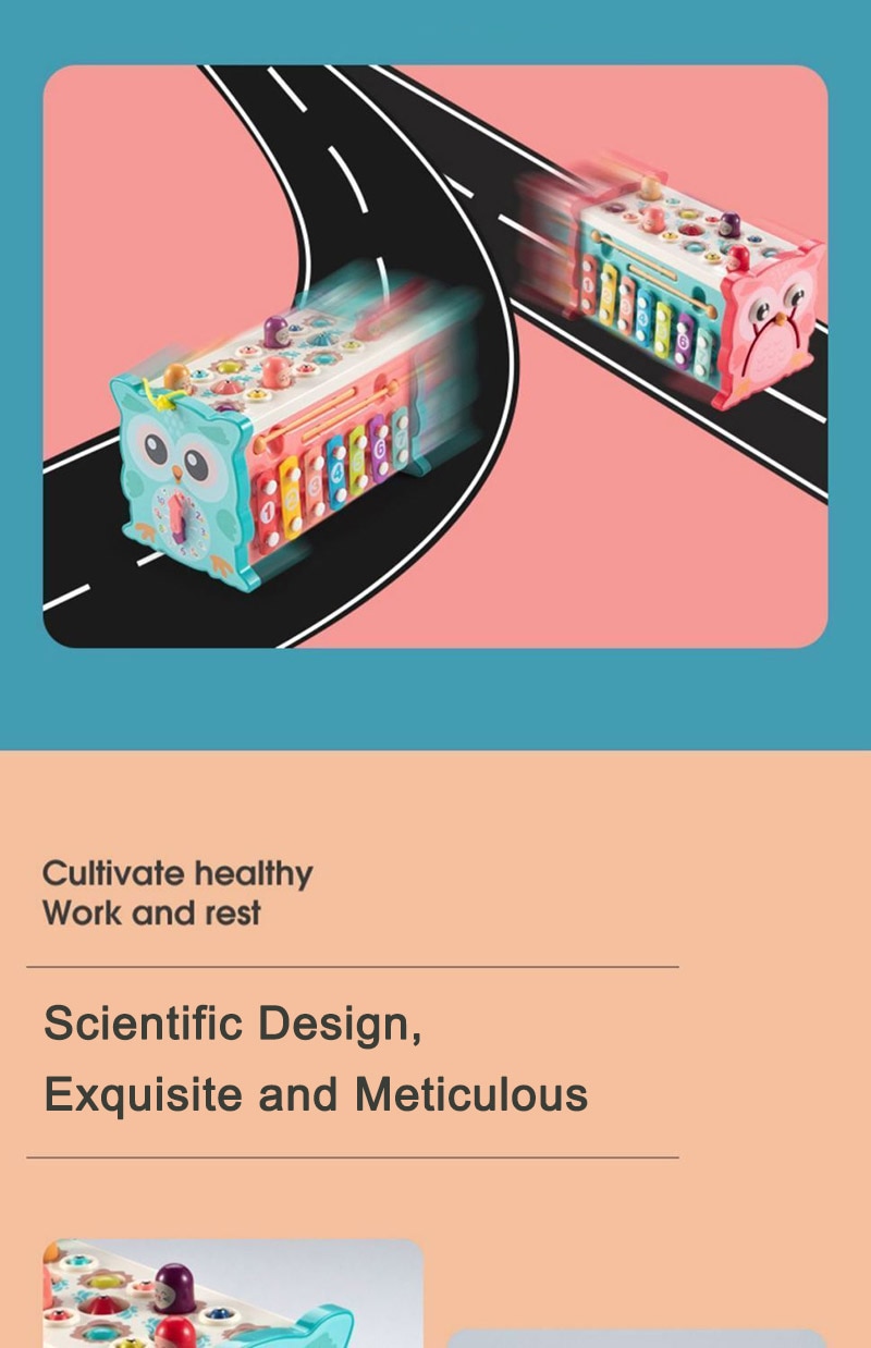 아기 몬테소리 장난감 자기 낚시 올빼미 큐브 학습 교육 시계 피아노 선물을위한 음악 퍼즐과 키즈 망치 게임 - imaget 16