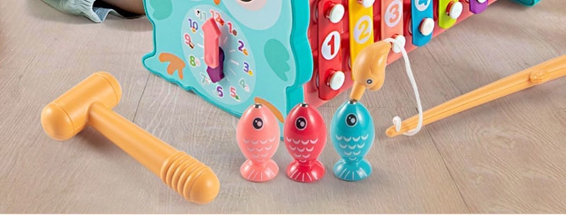 아기 몬테소리 장난감 자기 낚시 올빼미 큐브 학습 교육 시계 피아노 선물을위한 음악 퍼즐과 키즈 망치 게임 - imaget 9