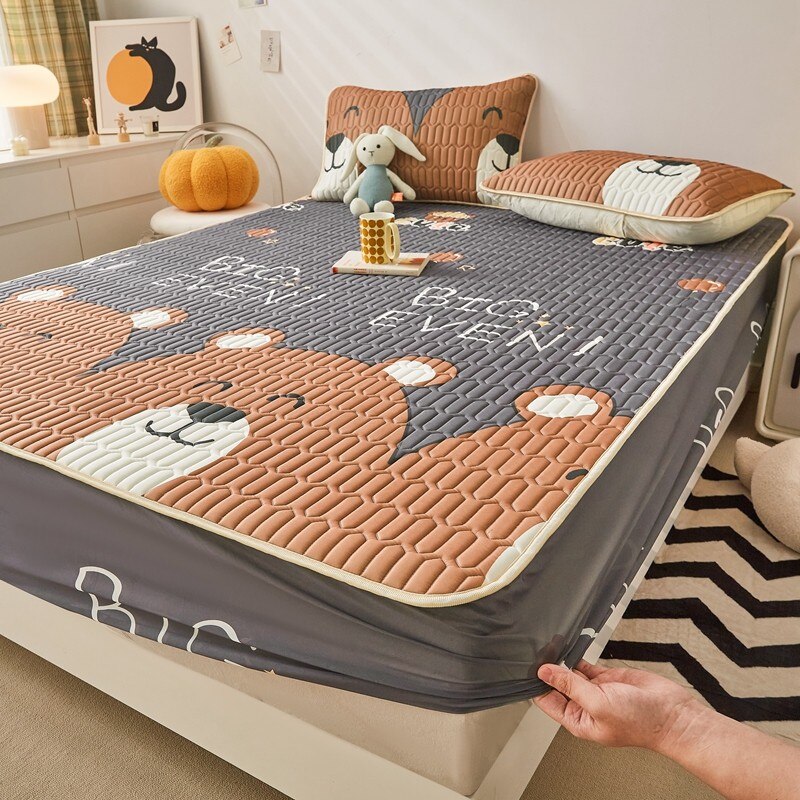 아이스 쿨 침대 매트 장착 시트 편안한 라텍스 여름 수면 매트리스 토퍼 침대보 커버 침실 용 퀸 사이즈 침대 린넨 - imaget 5