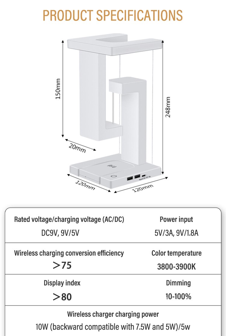 침실 머리맡 데스크탑 장식 선물에 대 한 Dimmable 10W 무선 충전기 책상 램프와 LED 일시 중단 된 반 중력 밤 빛 - imaget 4