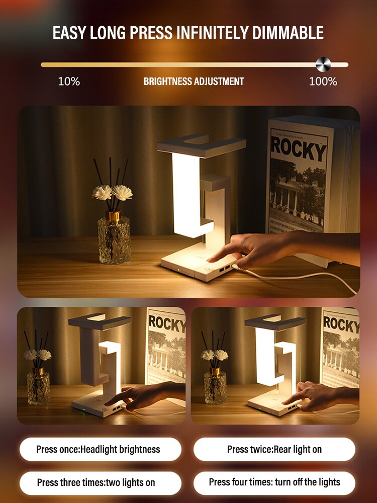 침실 머리맡 데스크탑 장식 선물에 대 한 Dimmable 10W 무선 충전기 책상 램프와 LED 일시 중단 된 반 중력 밤 빛 - imaget 5