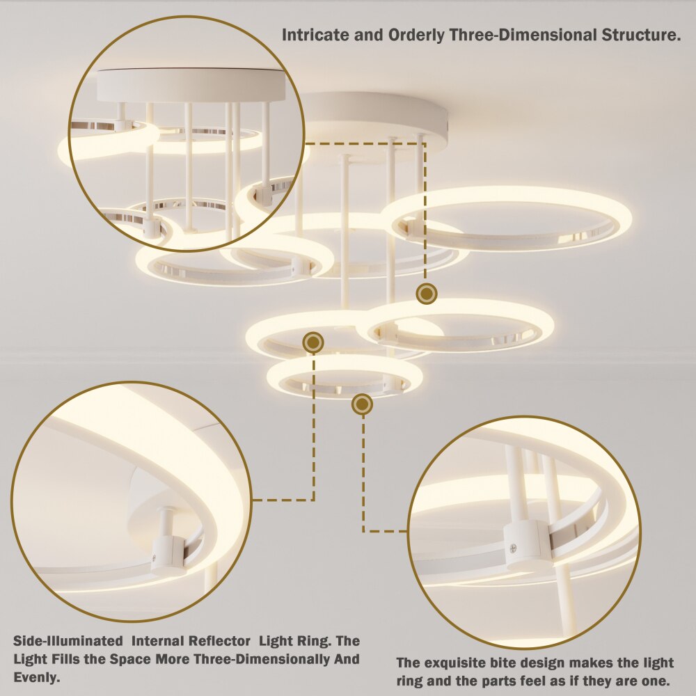 현대 Led 천장 조명기구 스마트 원격 무단 디밍 샹들리에 120W 천장 조명 거실 침실 다이닝 룸 - imaget 5